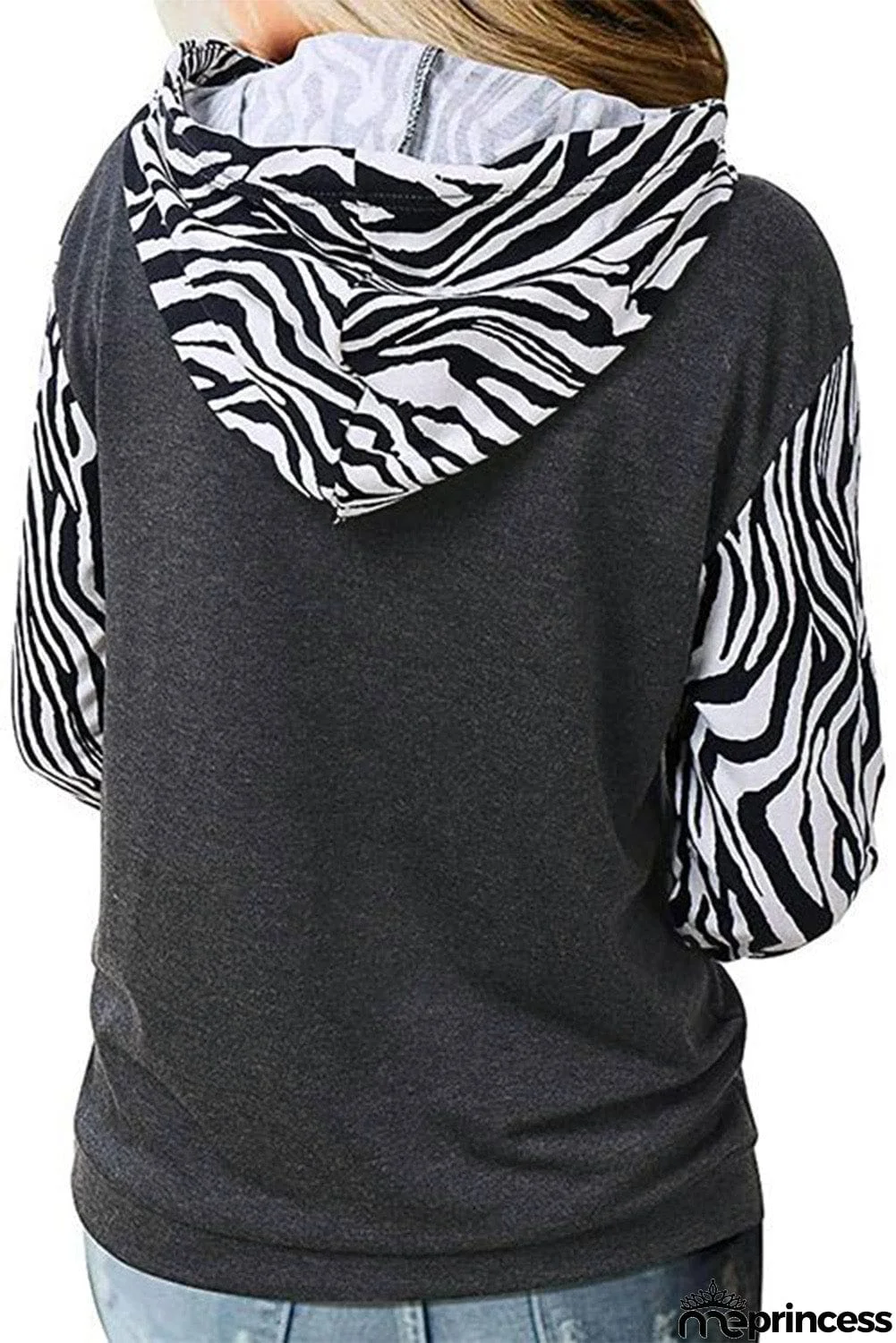 Zebra Print Patchwork Hoodie with Kangaroo Pocket