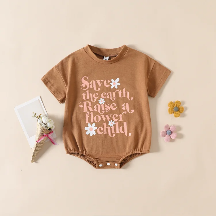 Baby Girl Letter and Floral Graphics Short Sleeve Bodysuit