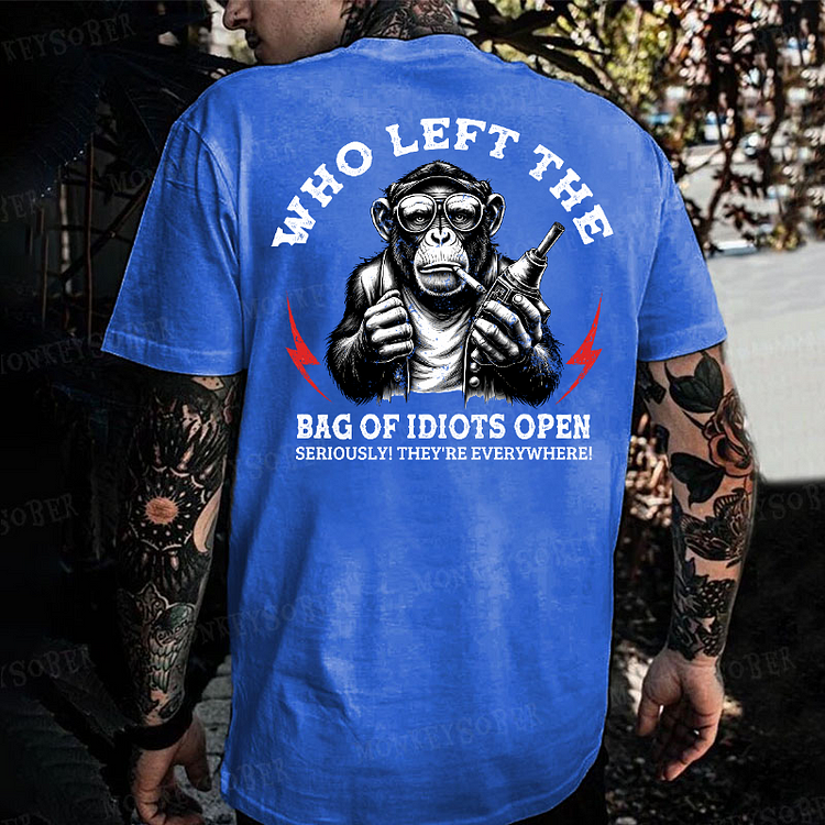 Who Left The Bag Of Idiots Open?" Monkey T-shirt