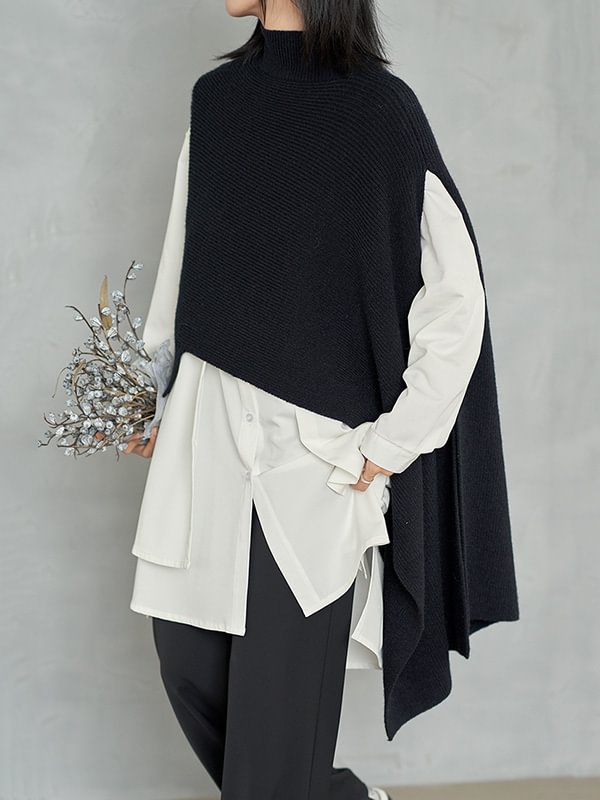 Original Loose Reversible Asymmetric Sweater Dress Vest Outerwear