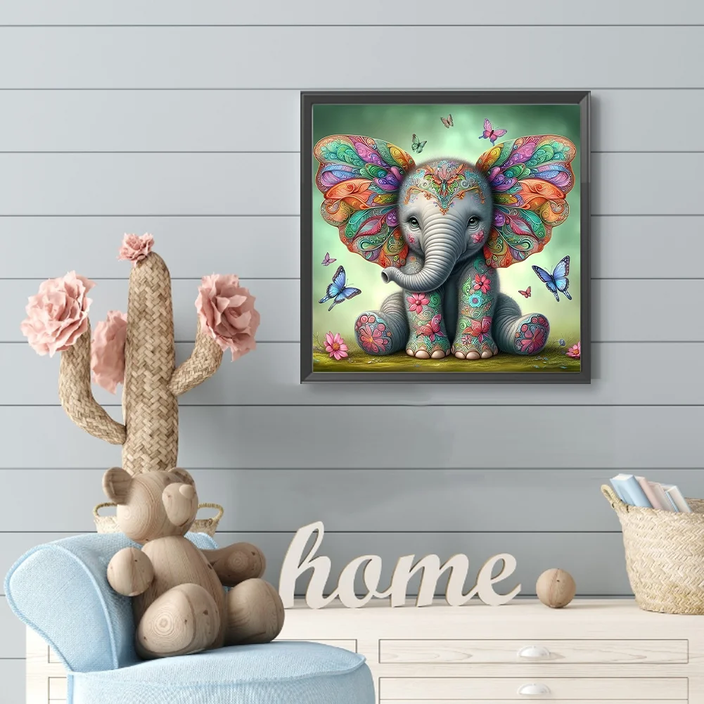 Diamond Painting - Full Round Drill - Butterfly Elephant(Canvas|30*30cm)