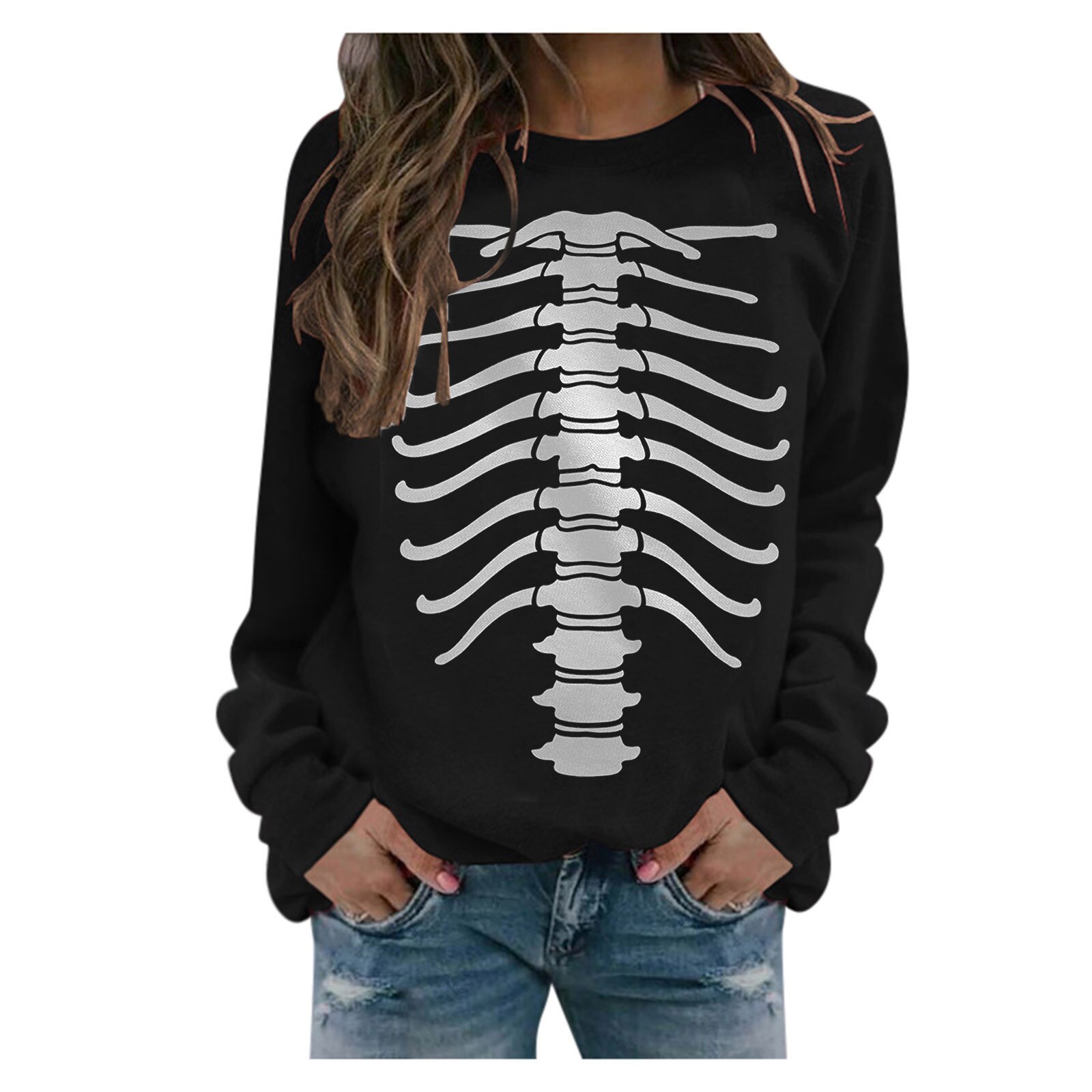 Spring Autumn Hooded Long Sleeve Hoodie Sweatshirt Halloween Letters Hooded Pullover Tops Blouse Black Women'S Cold Sweaters