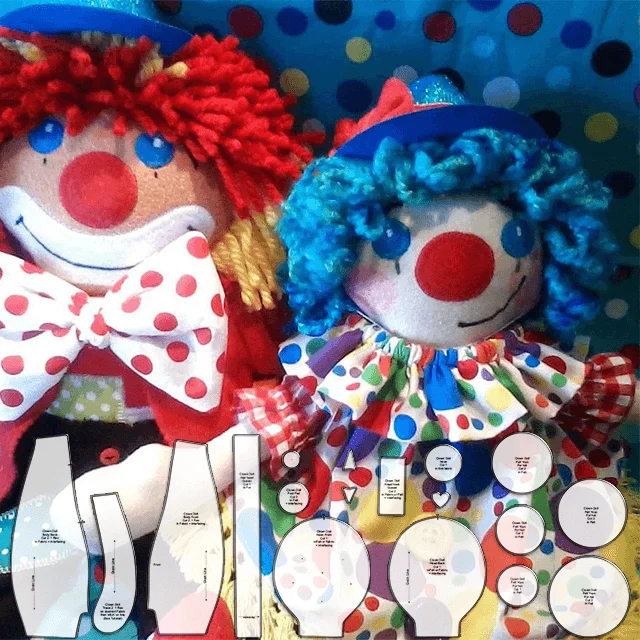 Cute Clown Cuddle Doll Sewing Pattern Ruler Set - With Instructions