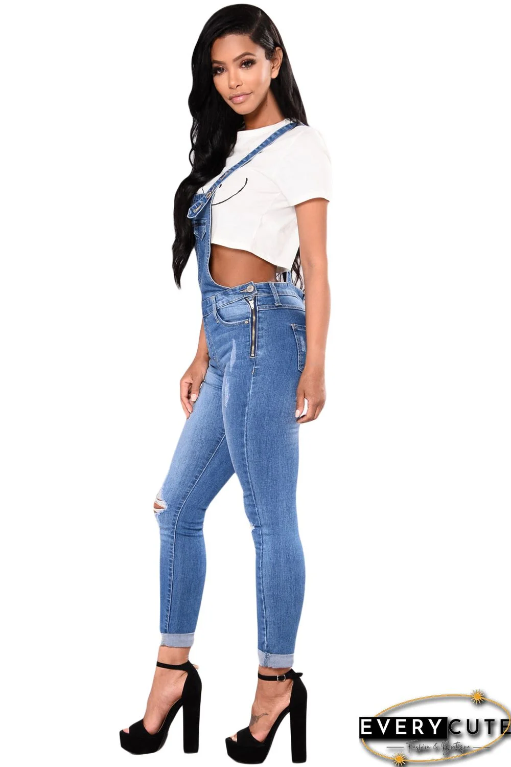 Light Blue Denim Laidback Distressed Overalls