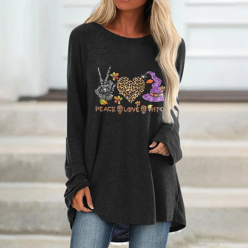 Peace Love Witch Printed Loose T-shirt