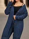 Elegant Women's Knit Cardigan Sweater - Polyester Solid Color, No Collar, Knit Fabric, Fall/Winter Collection