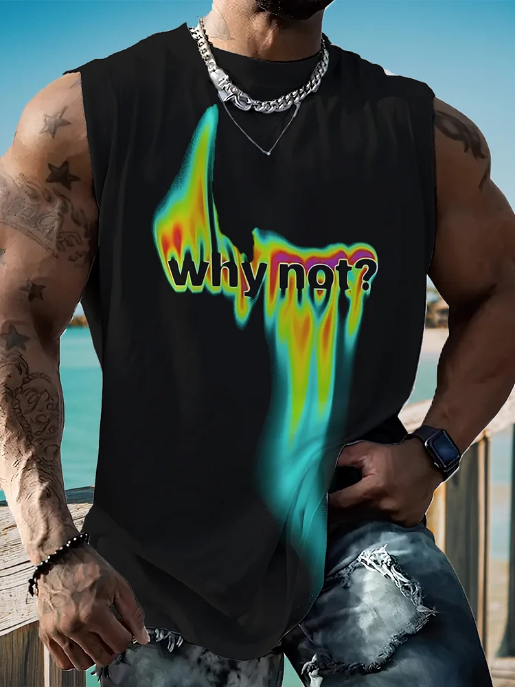 Men's Gradient Art Why Not Printed Workout Tank Top