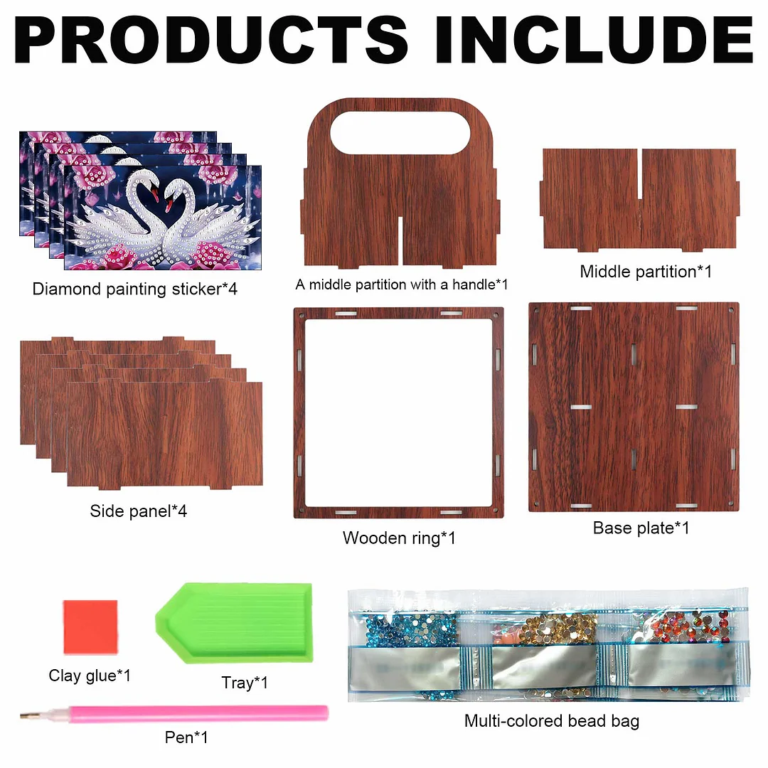 DIY Rose Swan Wooden Diamond Painting Handheld Storage Box Kit Tabletop Decor