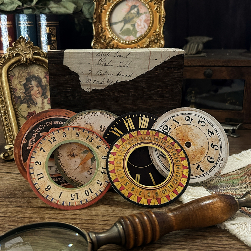 소재 종이 - 빈티지 레트로 원형 서커스 다이얼 중공 시계