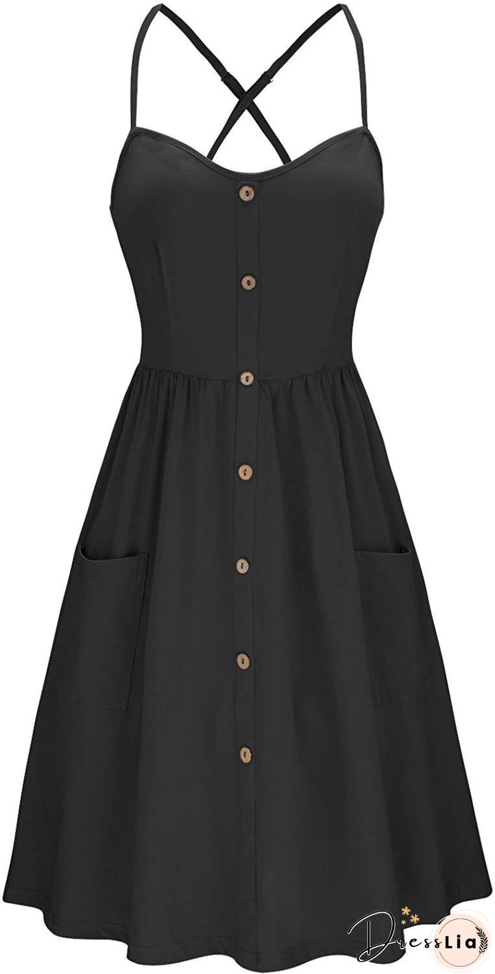 Button Pocket Solid Suspender Dress