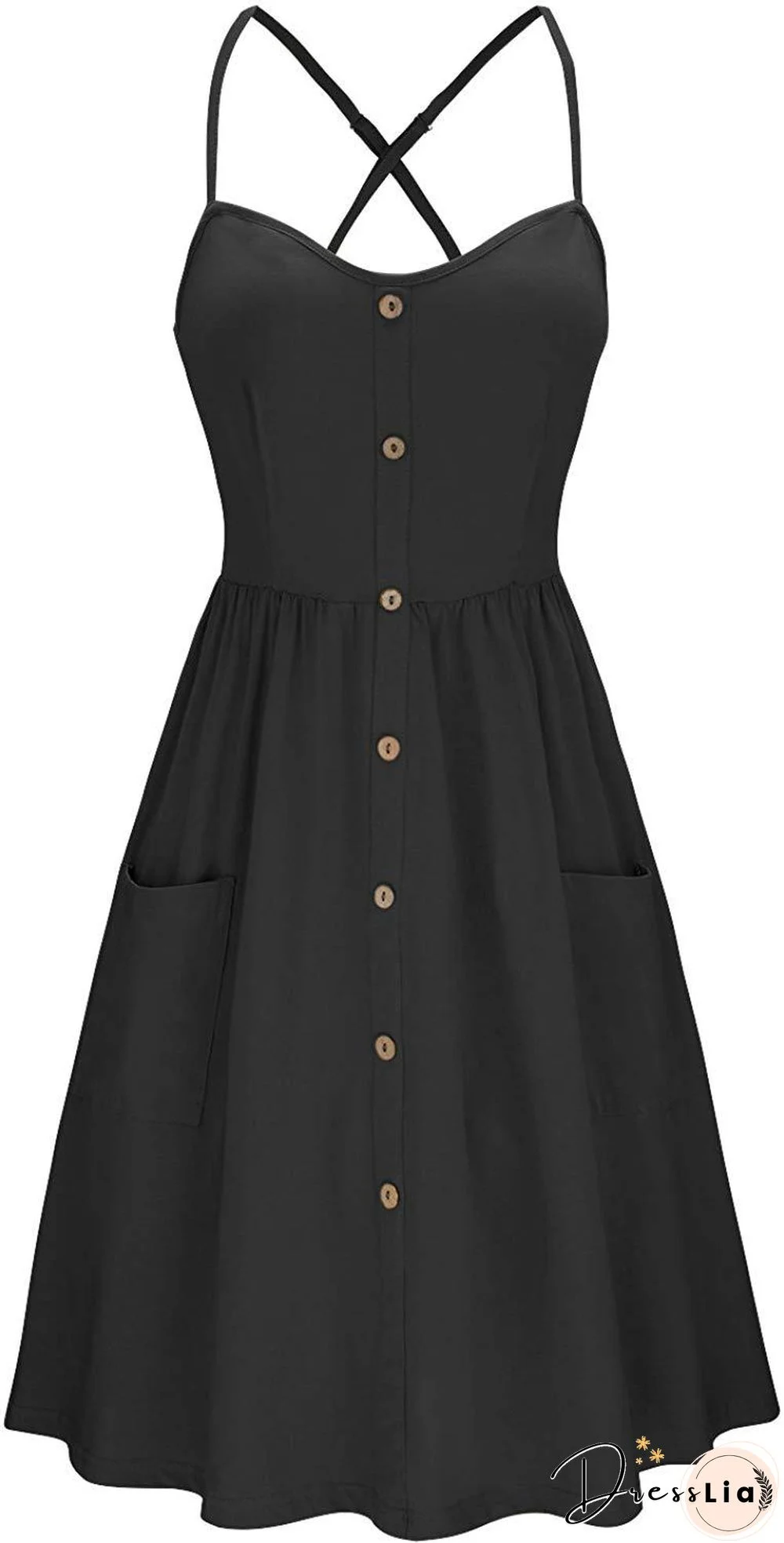 Button Pocket Solid Suspender Dress