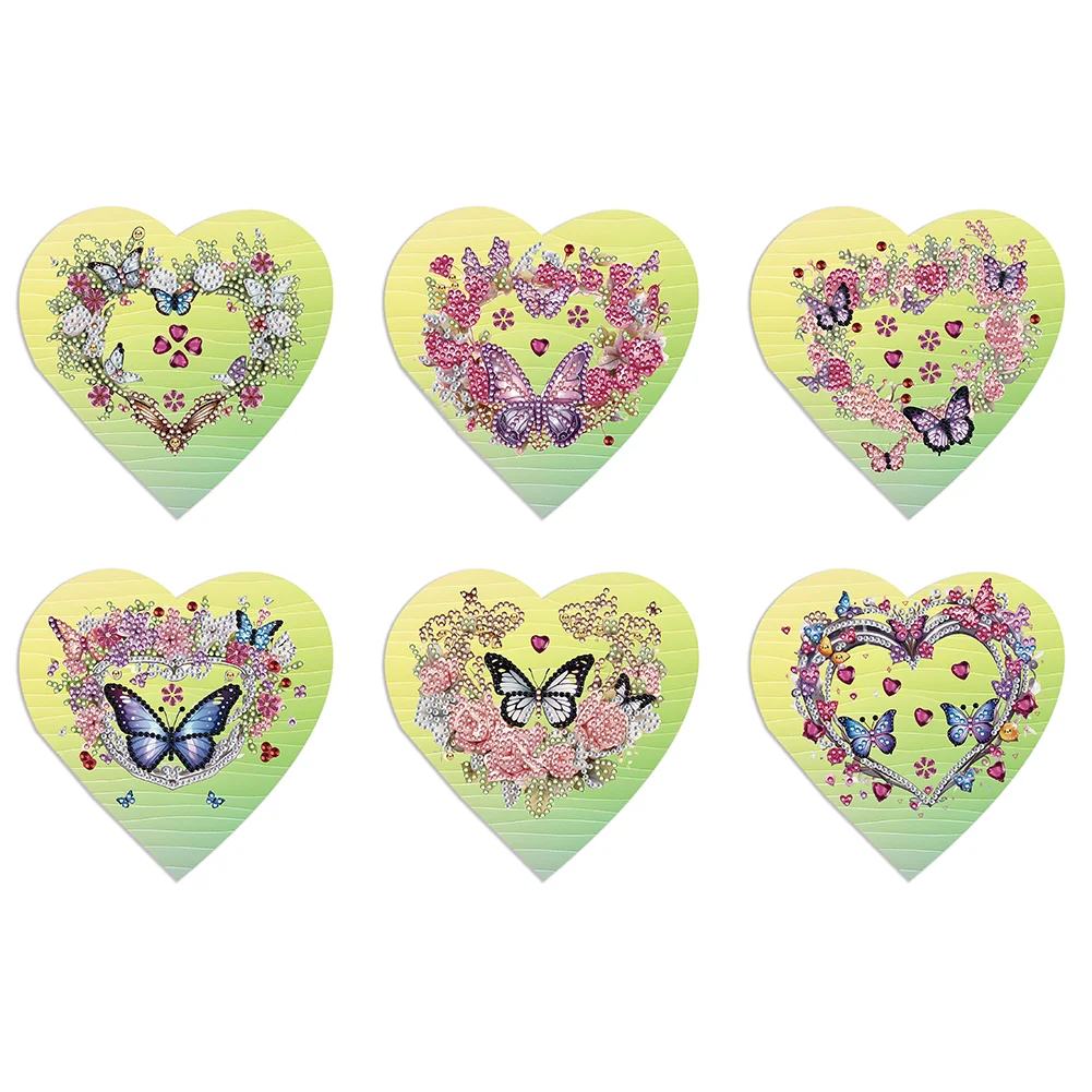 6 Pcs Heart Butterfly Christmas Special Shape Diamond Painting Greeting Card Kit