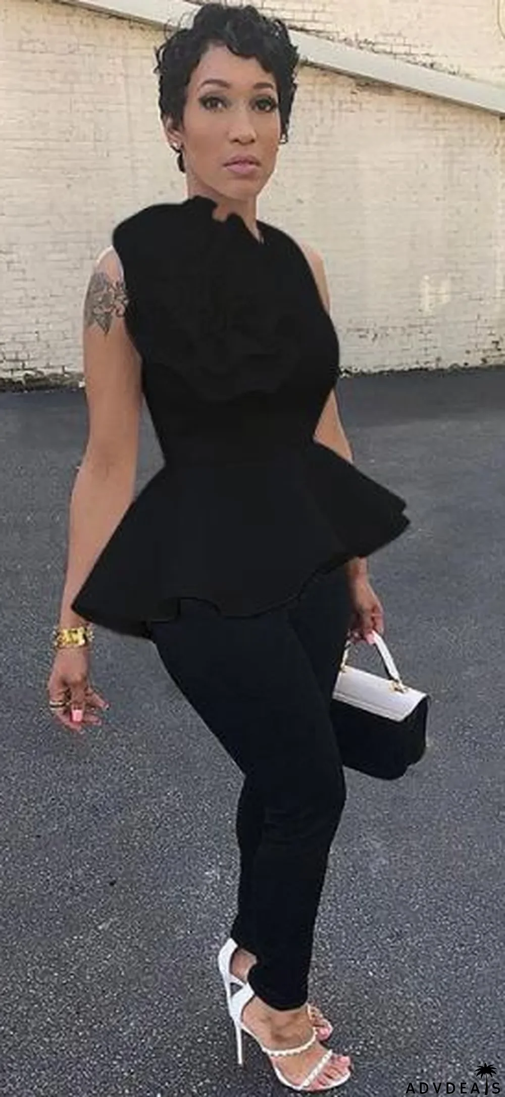 White Fashion Sleeveless Floral Regular Blouses & Shirts