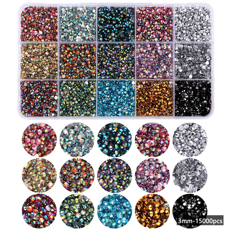 15 Color Resin Bottoming Drill Color AB Diamond Mixed Color Acrylic Diamond Handmade DIY Stick-on Crystals Large Transparent Rhinestone Jewelry Suit