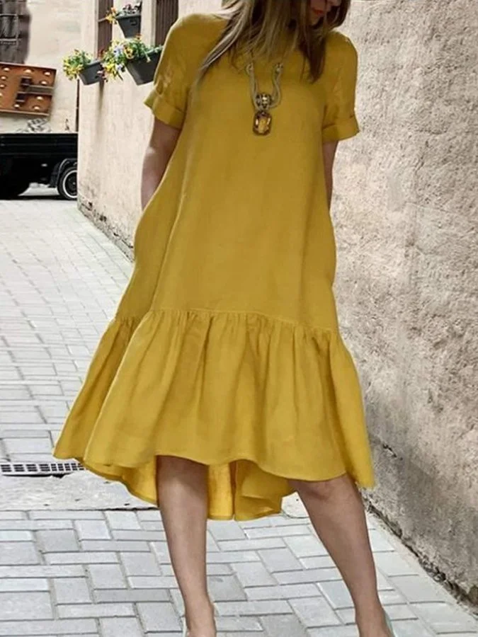 Women's Casual Elegant Ruffled Stitching Cotton Dress