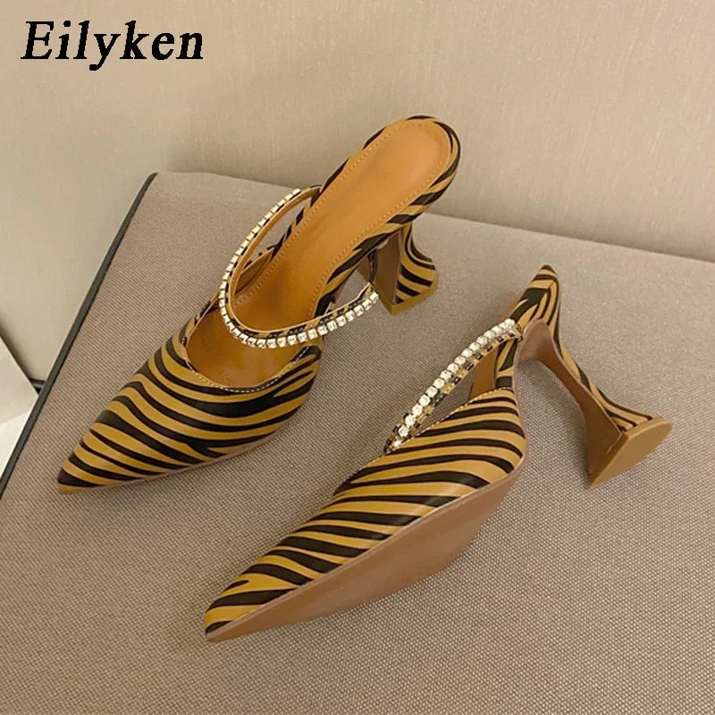 Eilyken 2022 New Zebra Women Pumps Fashion Crystal Slingback High heels Party Strange Style Wedding Bride Shoes Size 35-41