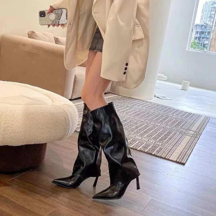 Yyvonne Casual Trouser Boots In The Autumn New High-Heell And Sharp-Headed But Knee-Length Knight Boots