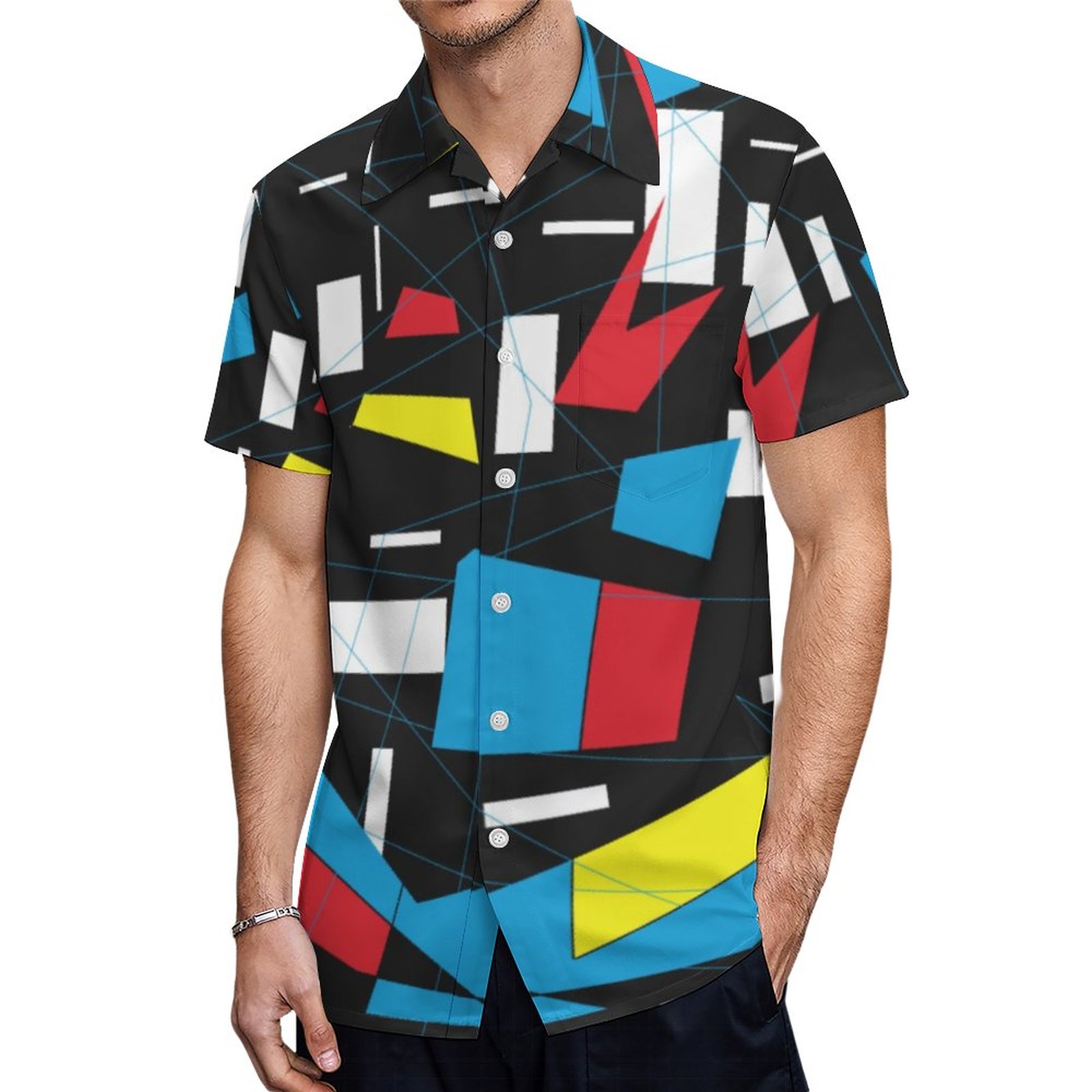 80S 90S Geometric Multicolored Pattern Retro Punk Hawaiian Shirt Mens Button Down Tropical Hawaii Beach Shirts