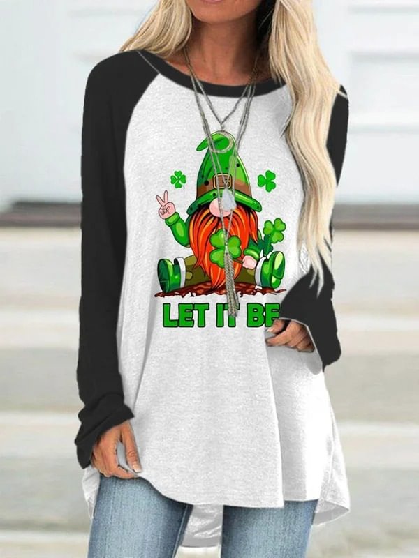 Women's St Patrick's Day Gnome Let It Be Print Casual T-Shirt