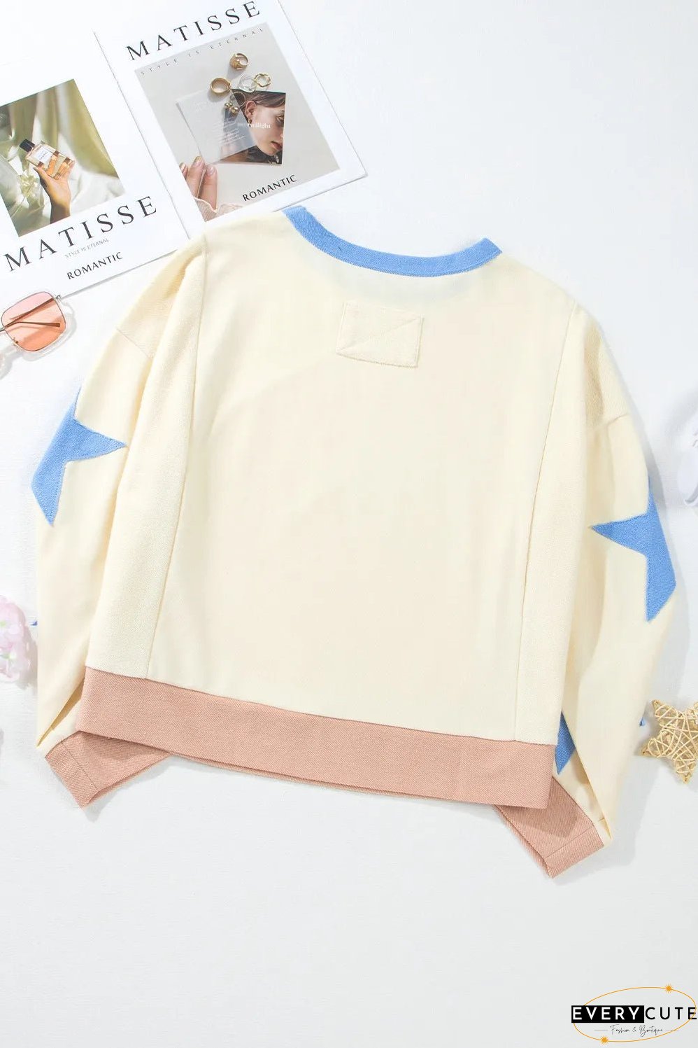 Star Contrast Round Neck Long Sleeve Sweatshirt