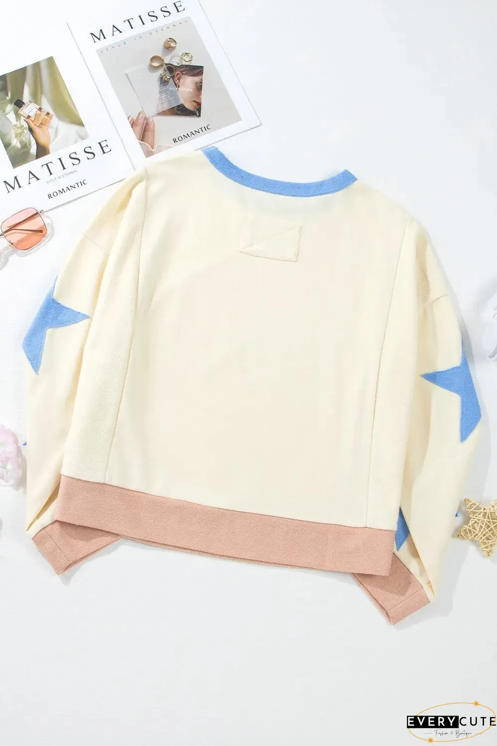 Star Contrast Round Neck Long Sleeve Sweatshirt