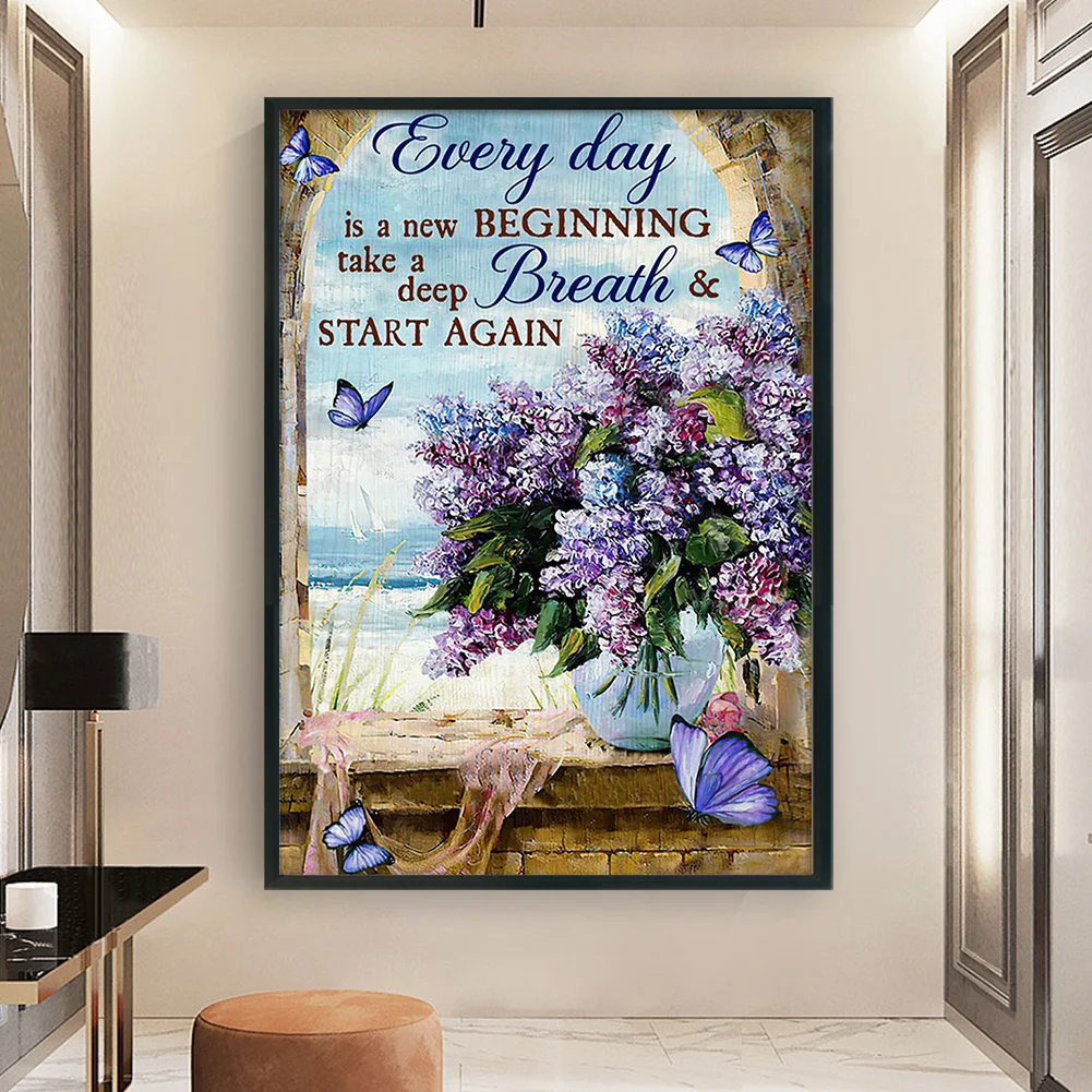 11CT Full Stamped Cross Stitch - Butterfly Lavender Letter(Canvas|40*60CM)