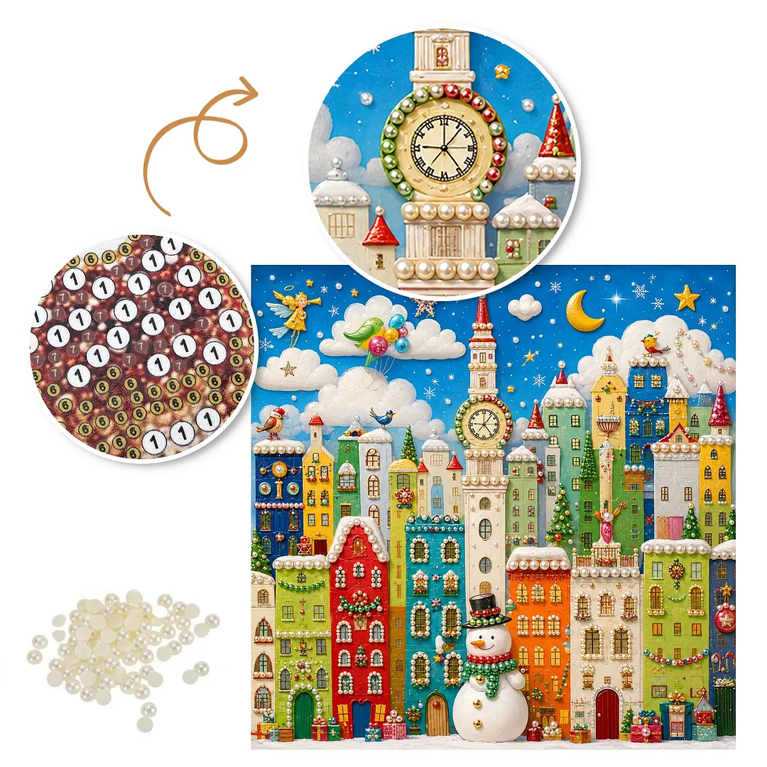 Colorful Christmas Village - Pearls Painting