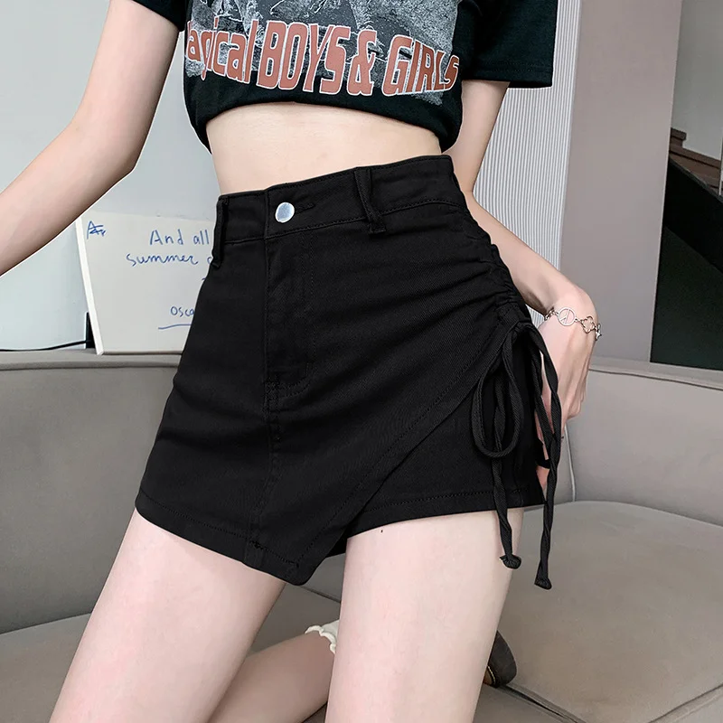 Zingj Zingj Girl High Waist Denim Skirt Women's Summer Skirt Short Small Washed Retro Half Skirt Strap Wrapped Hip Skirt Tide
