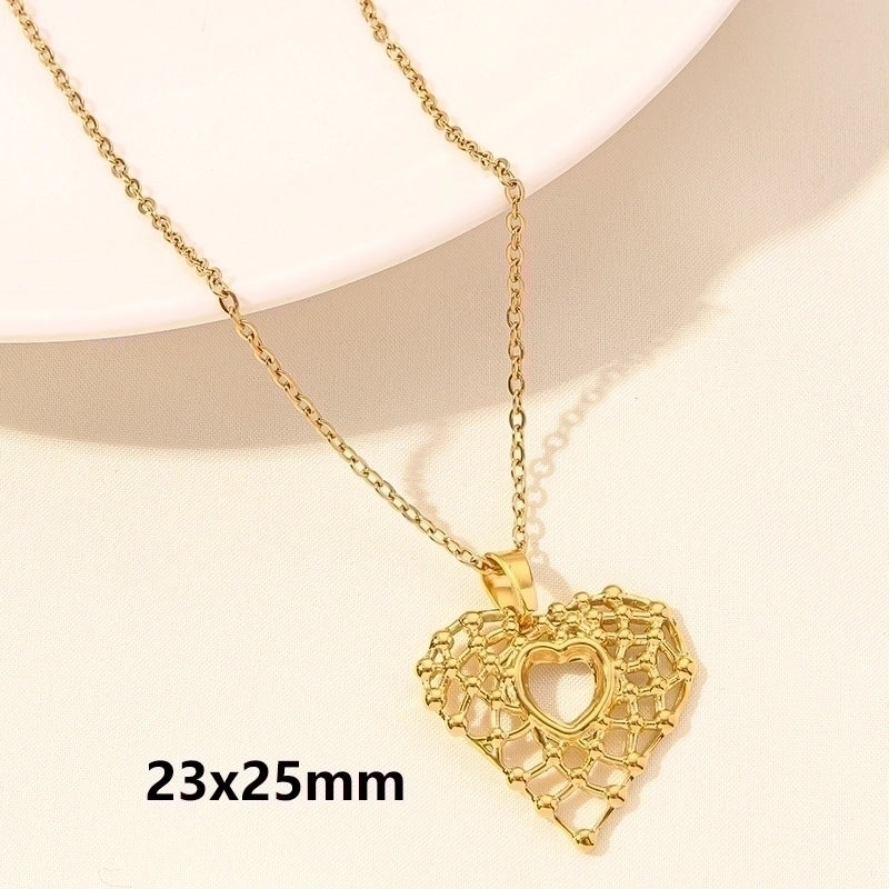 Elegant Minimalist Heart Shape 304 Stainless Steel 18K Gold Plated Plating Hollow Out Pendant Necklace