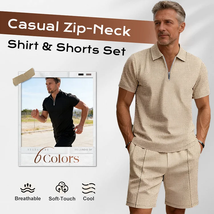 🌊☀️ Sommerliche Freizeit Kombination aus Kurzarm-Hemd mit Rei&szlig;verschluss und Shorts 👕🩳 atmungsaktiv, schnelltrocknend & ideal f&uuml;r Urlaub und Garten