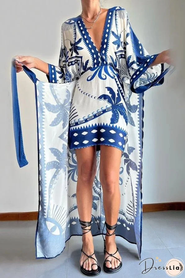 Chic two-piece lace-up printed dress