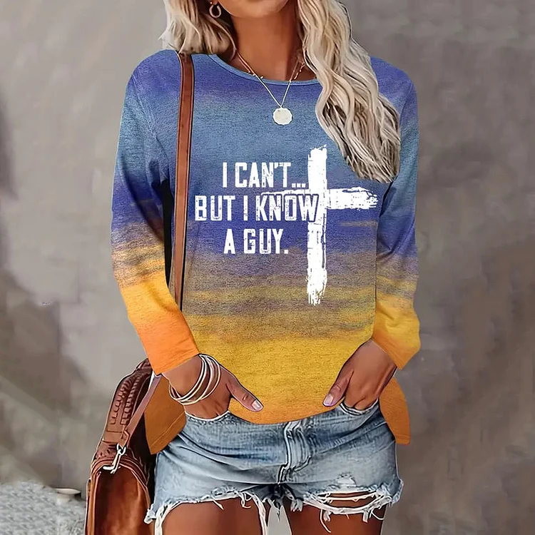 VChics Women's I Can't But I Know A Guy Jesus Long Sleeve T-Shirt