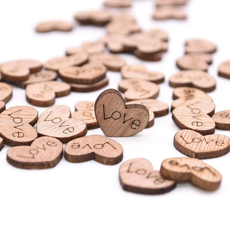100Pcs Mini Wooden Love Heart Wedding Table Scatter DIY Craft Accessories Rustic Wedding Party DIY Decoration Favor Scrapbooking