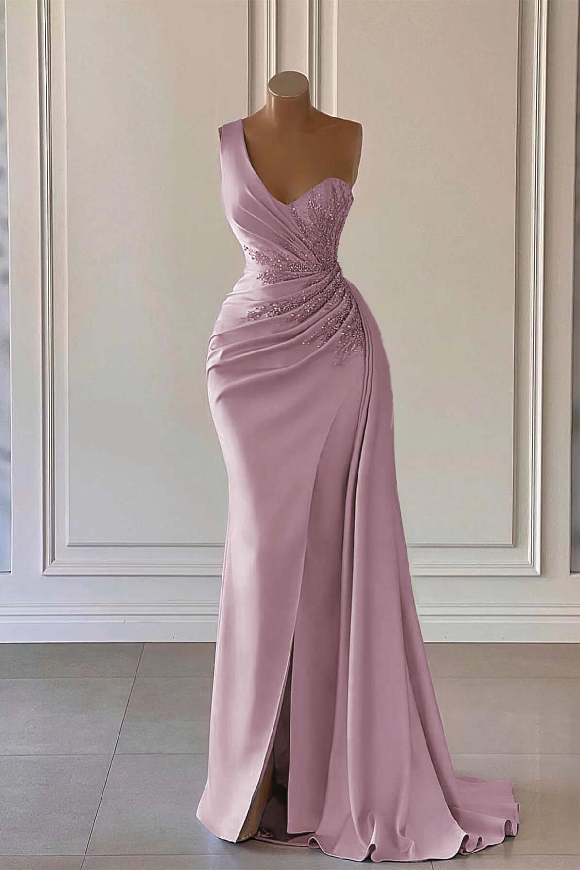 Hidais Charming Luxury One Shoulder Long Prom Dress Mermaid Split With Ruffles