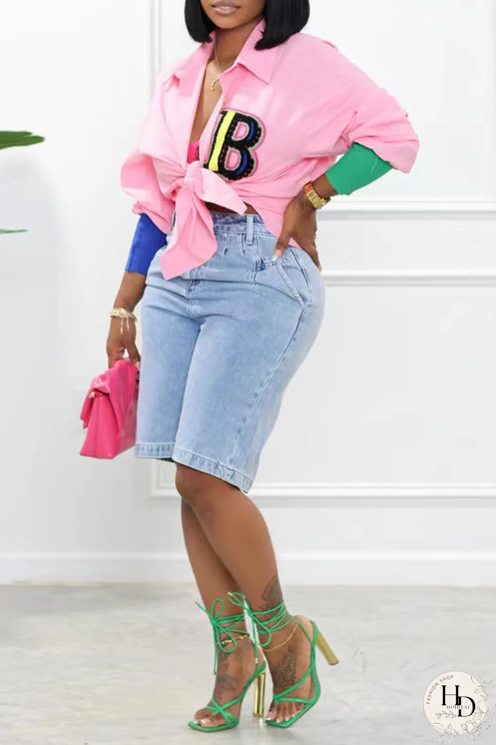 Yellow Casual Print Patchwork Turndown Collar Shirt Dress Dresses