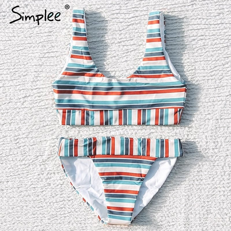 Simplee Sexy push up two-pieces women swimwear Stripe summer beach swimsuit Casual holiday female swimwear bathing suit 2022
