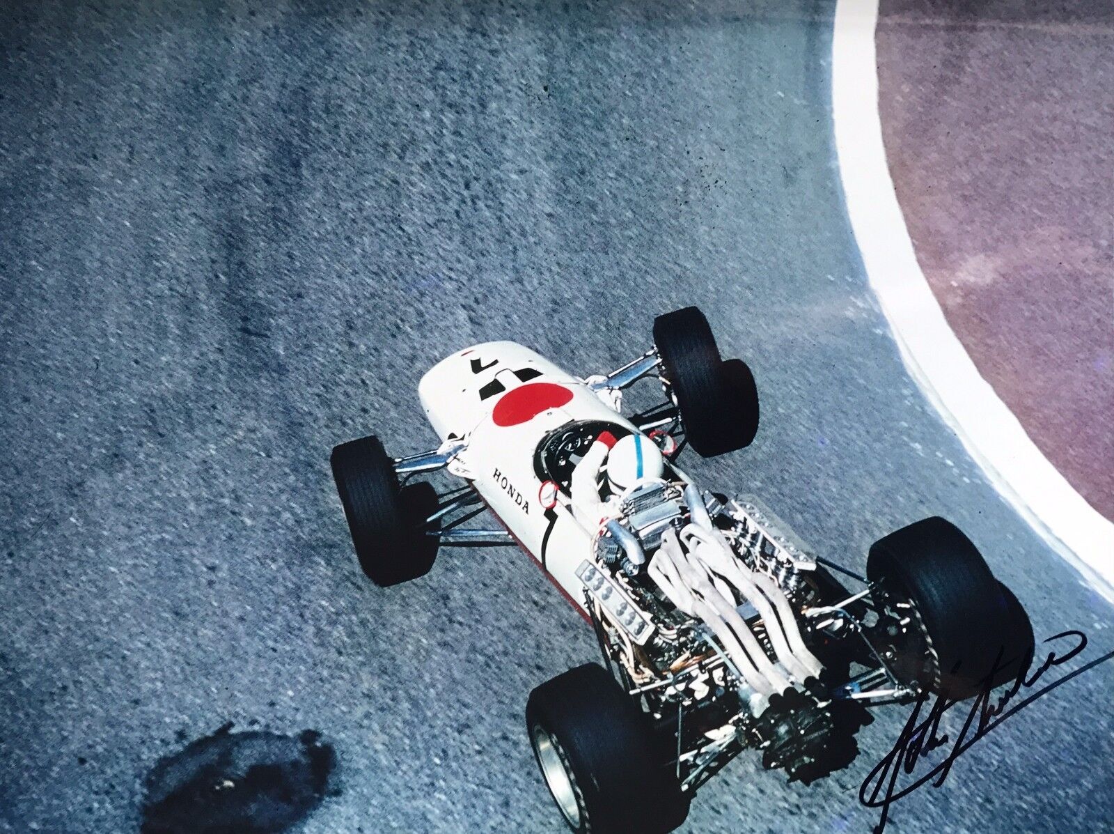 John Surtees Hand Signed Honda F1 16x12 Photo Poster painting.