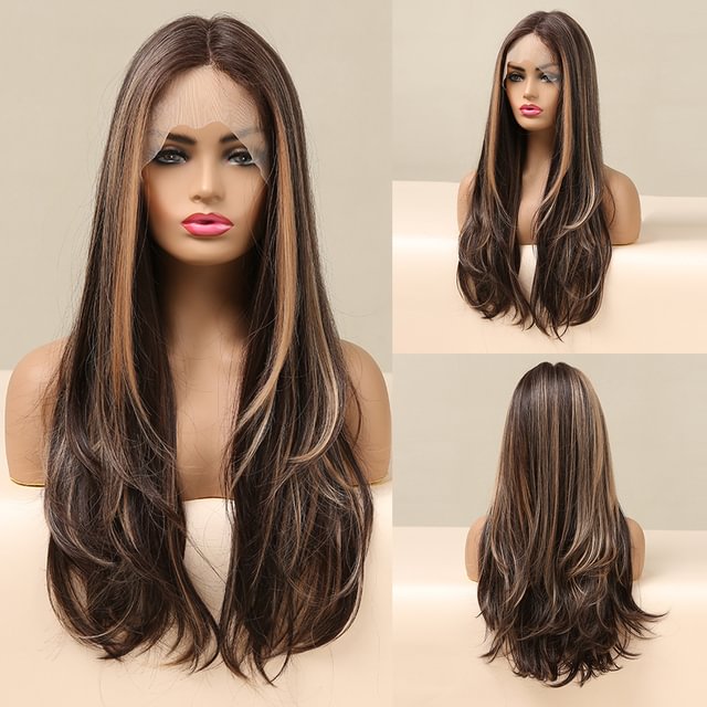 Long Wavy Black Brown Grey Lace Daily Wigs US Mall Lifes