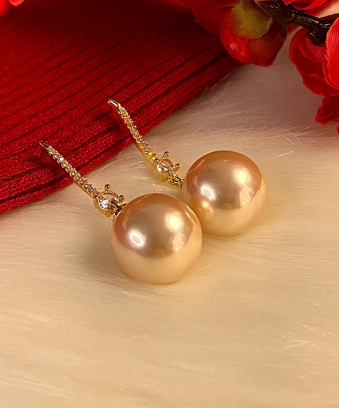 VCSHOES Champagne Copper Zircon Pearl Drop Earrings