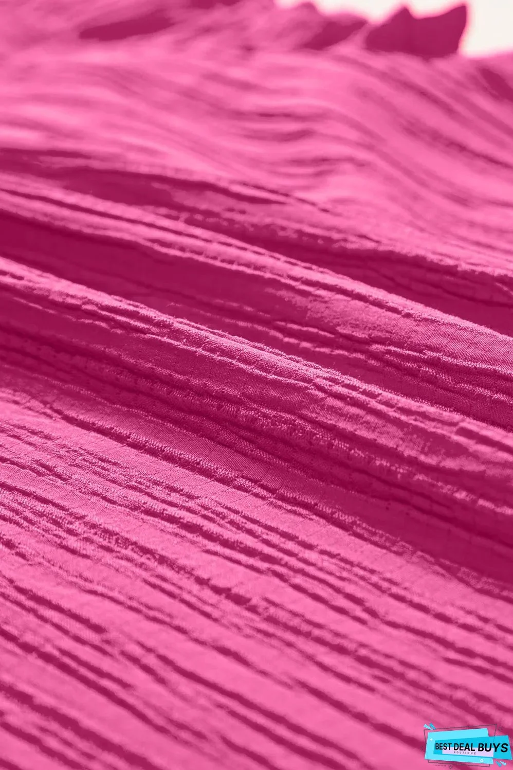 Rose Red Textured Ruffled Sleeve V Neck Top