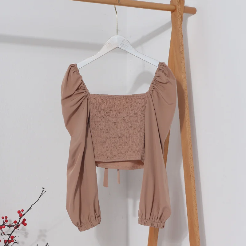 Churchf Telding Bow Collar Long Sleeve Shirt Short Umbilly Pure Lust Wind Shoulder Coat 8829