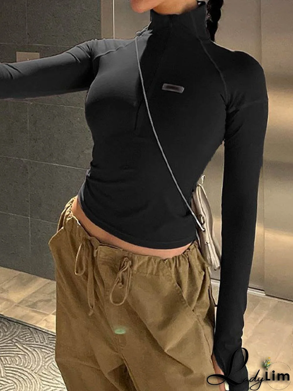 Zip Up Long Sleeve Crop Top