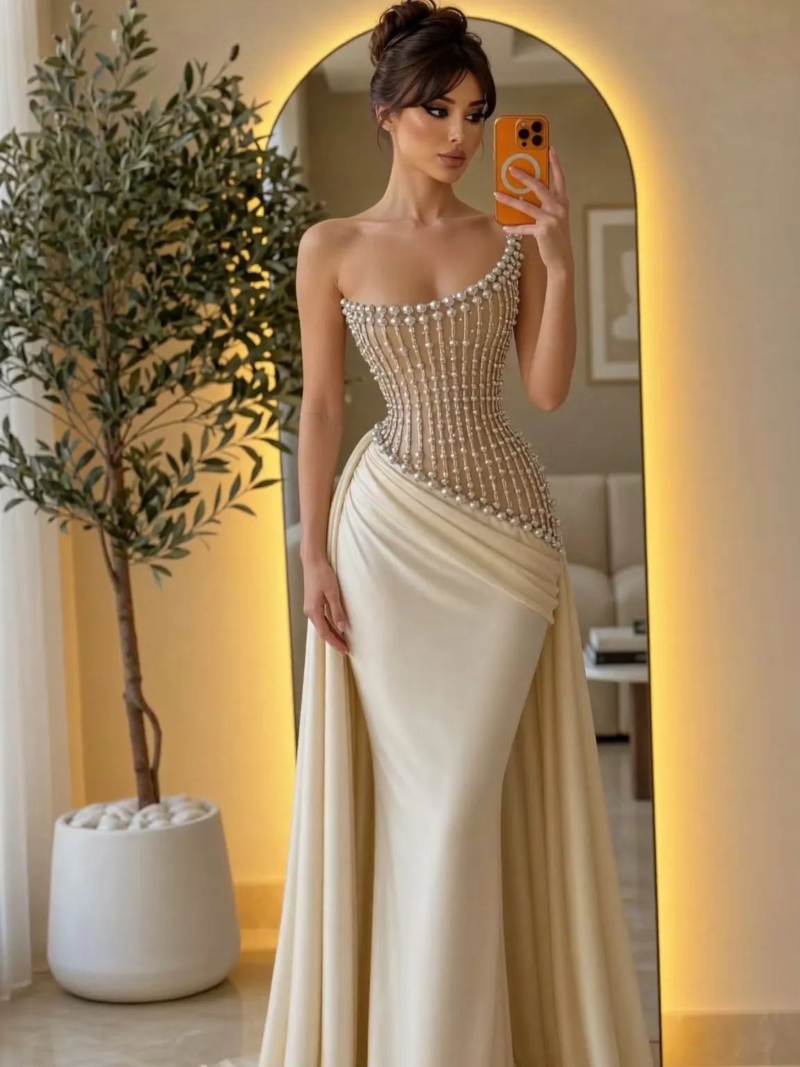 One Shoulder Sleeveless High-Waisted Long Pleated Mermaid Prom Dress With Beading And Draped Sash | WT0171 Wellcucu