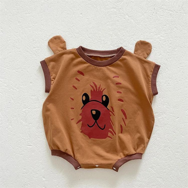 Baby Boy/Girl Bear Print Graphic Short Sleeve Bodysuit