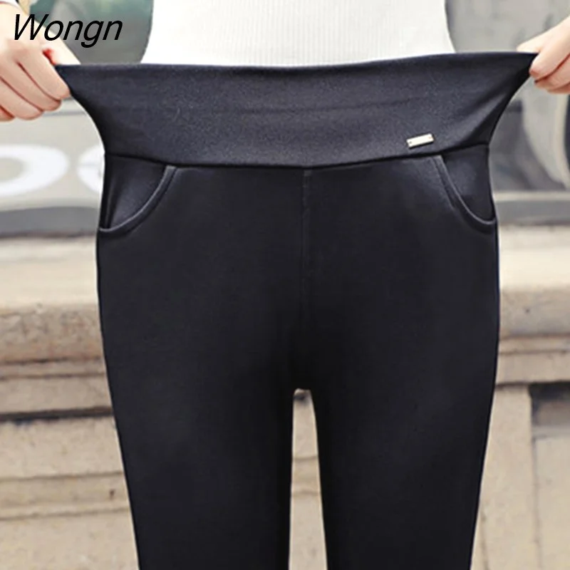 Wongn Women Pants Fashion Solid High Waist Long Trousers Pencil Trousers Fall Pocket Pants Women Slim Ladies Pants  S-4XL