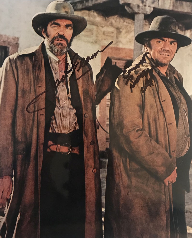 Jack Elam & Ernest Borgnine Signed Autographed Glossy 8x10 Photo Poster painting - COA Matching Holograms