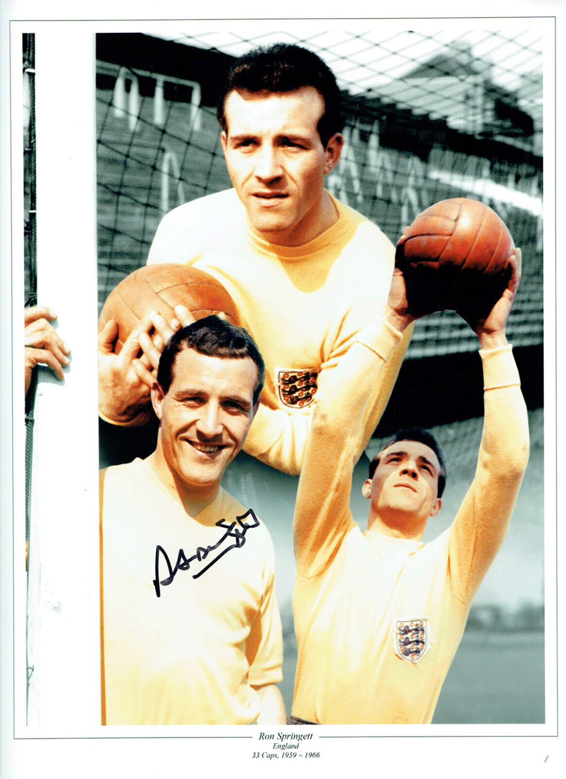 Ron SPRINGETT Signed ENGLAND Goalkeeper Autograph 16x12 Montage Photo Poster painting AFTAL COA