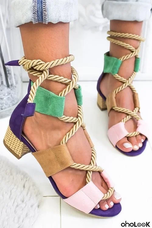 Rope Lace Up Color Block Sandals