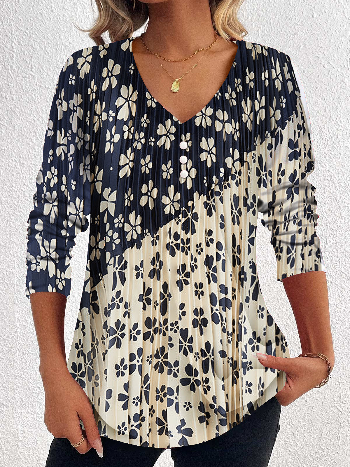 Women Half Sleeve V-neck Solid Color Dress