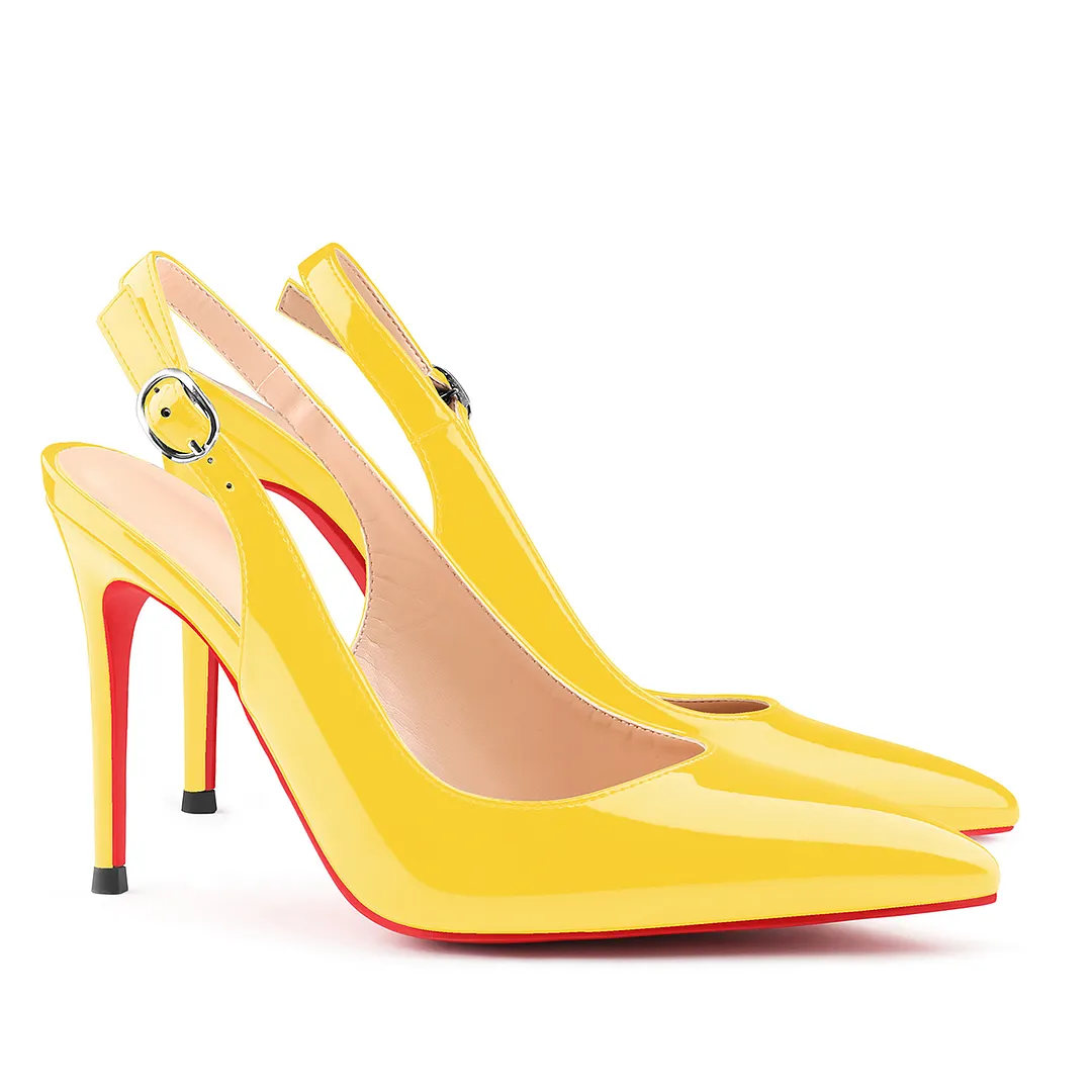 100mm Women's Pointed Toe Slingback Heels Red Bottoms Pumps Dress Shoes Sandals-vocosishoes